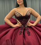 Princess Burgundy Quinceanera Dresses Beaded Appliques Tulle Sweet 16 Party Prom Ball Gown HZ1023