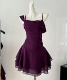 Cute A Line Straps Grape Purple Chiffon Short Homecoming Dress Cocktail Dress HZ1023