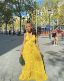 Sexy A Line Yellow Long Chiffon Prom Dress HZ1023