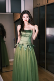 Cute A Line Sweetheart Neck Green Tulle Satin Party Dress Birthday Dress with Bow HZ1023