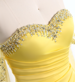 Elegant A Line Sweetheart Neck Long Sleeve Rhinestone Satin Long Prom Evening Dress HZ1023