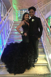 Black Deep-V-Neck Mermaid Prom Dress Party Gowns HZ1023