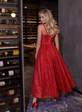 Charming A Line Spaghetti Strap Corset Red Sequin Prom Dress Evening Dress HZ1023