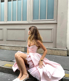 Cute A Line Spaghetti Strap Light Pink Tulle Satin Prom Dress Evening Dress HZ1023