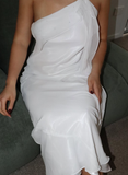 Elegant Sheath One Shoulder White Chiffon Long Prom Dress Evening Dress HZ1023