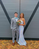 Charming Mermaid One Shoulder White Satin Long Prom Dress HZ1023