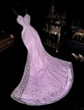 Elegant Mermaid Spaghetti Strap Purple Lace Satin Long Prom Dress Party Dress HZ1023