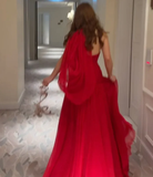 Fashion Red Chiffon Evening Dress Side Slit Long Party Dress HZ1023