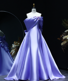 Elegant A Line Off the Shoulder Lilac Beaded Satin Prom Dress Evening Dress with Bow HZ1023