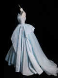 Cute A Line Straps Sky Blue Satin Tulle Long Evening Dresses Party Dresses HZ1023