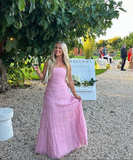 Pink A Line Strapless Layered Tulle Long Prom Dress Evening Dress HZ1023