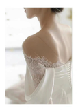 Charming White Satin Lace Long Prom Dress Wedding Dress HZ1023