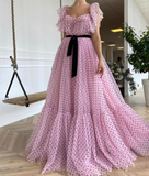 Cute Polka Dot Evening Dress Princess Tulle Long Prom Dress HZ1023