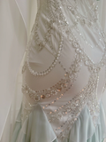 Stunning Mermaid Spaghetti Strap Beaded Ruffle Green White Chiffon Prom Dress Evening Dress HZ1023