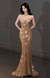 Golden Butterfly Mermaid Strapless Sequin Prom Dress Party Dress HZ1023