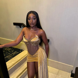 Sexy Gold Prom Dress Velvet Beads Birthday Party Cocktail Gown Homecoming Dress HZ1023