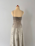 Vintage A Line Spaghetti Strap Beaded Tulle Grey Ombre Satin Prom Dress Graduation Prom Dress HZ1023
