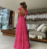 Deep V Neck Backless Prom Dress Long Evening Dress HZ1023