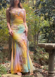 Pretty Vintage Mermaid V Neck Appliques Chiffon Prom Dresses Evening Dresses HZ1023