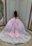Pink Ball Gown Off the Shoulder Appliques Beaded Tulle Sweet 16 Dress Party Gowns Quinceanera Dresses HZ1023