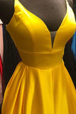 Yellow satin long A line prom dress yellow evening dress HZ1023