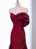 Elegant Off The Shoulder Mermaid Long Evenuing Dress Burgundy Prom Dress HZ1023