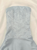 Cute Blue A Line Strapless Embroidery Satin Short Homecoming Dress Outfits HZ1023