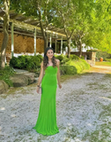 Stunning Sheath Strapless Green Satin Long Prom Dress Evening Dress HZ1023