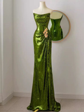 Sparkly Mermaid Strapless Long Sequin Green Prom Dress HZ1023