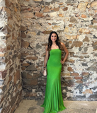 Stunning Sheath Strapless Green Satin Long Prom Dress Evening Dress HZ1023