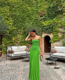 Stunning Sheath Strapless Green Satin Long Prom Dress Evening Dress HZ1023