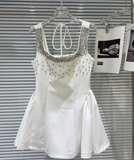 Cute A Line Strap Rhinestone White Satin Short Homecoming Dress Cocktail Dress HZ1023