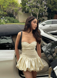 Cute A Line Sweetheart Neck Ivory Pleated Satin Short Homecoming Dress HZ1023