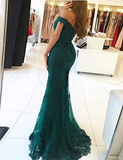 Lace beaded tulle maxi evening dress off the shoulder mermaid formal party dress HZ1023