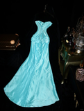 Vintage Mermaid Sweetheart Neck Beaded Blue Satin Long Prom Dress Evening Dress HZ1023