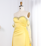 Elegant A Line Sweetheart Neck Long Sleeve Rhinestone Satin Long Prom Evening Dress HZ1023