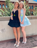 A Line Deep V Neck Tiered Tulle Homecoming Dress HZ1023