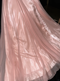 Classy A Line Round Neck Pink Tulle Satin Prom Dress Evening Dress HZ1023
