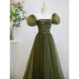 Simple A line Green Long Prom Dresses HZ1023