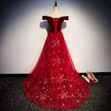 Off The Shoulder Red Tulle Prom Dresses HZ1023