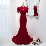 Mermaid Red Satin Prom Dresses HZ1023