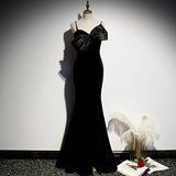 Simple Black Velvet Mermaid Prom Dresses Sexy Evening Dress HZ1023