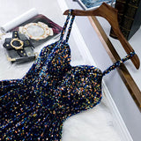 Navy Blue Sequin Hoco Dress Short Homecoming Dresses HZ1023