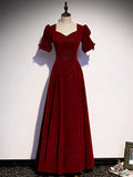 Simple Velvet Prom Dresses Red Bridesmaid Dress HZ1023