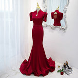 Mermaid Red Satin Prom Dresses HZ1023