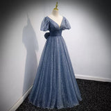 Simple A line Sequin Long Prom Dresses HZ1023