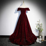 Off The Shoulder Velvet Red Prom Dresses Sexy Evening Dress HZ1023