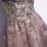 Cute A line Long Sequin Prom Dresses HZ1023