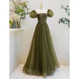 Simple A line Green Long Prom Dresses HZ1023