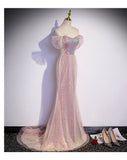 Simple Mermaid Long Sequin Pink Prom Dresses HZ1023